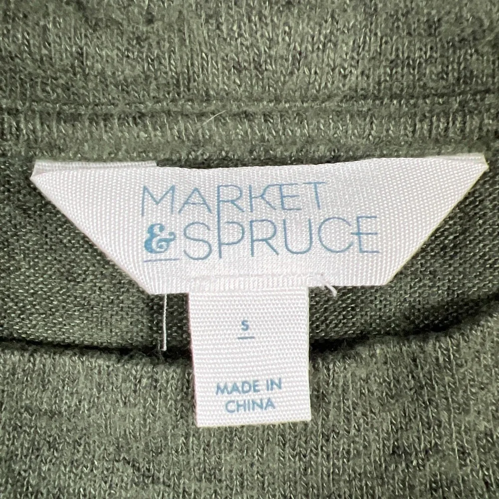Market & Spruce Sweater Womens Small Olive Green Striped Raglan Sleeve Boat Neck